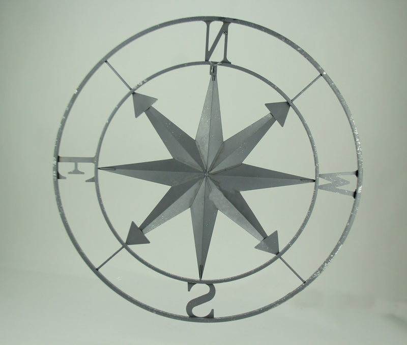 Silver - Image 3 - Distressed Grey Metal Nautical Compass Rose Wall Décor - Easy Installation - A 28-Inch Diameter Maritime