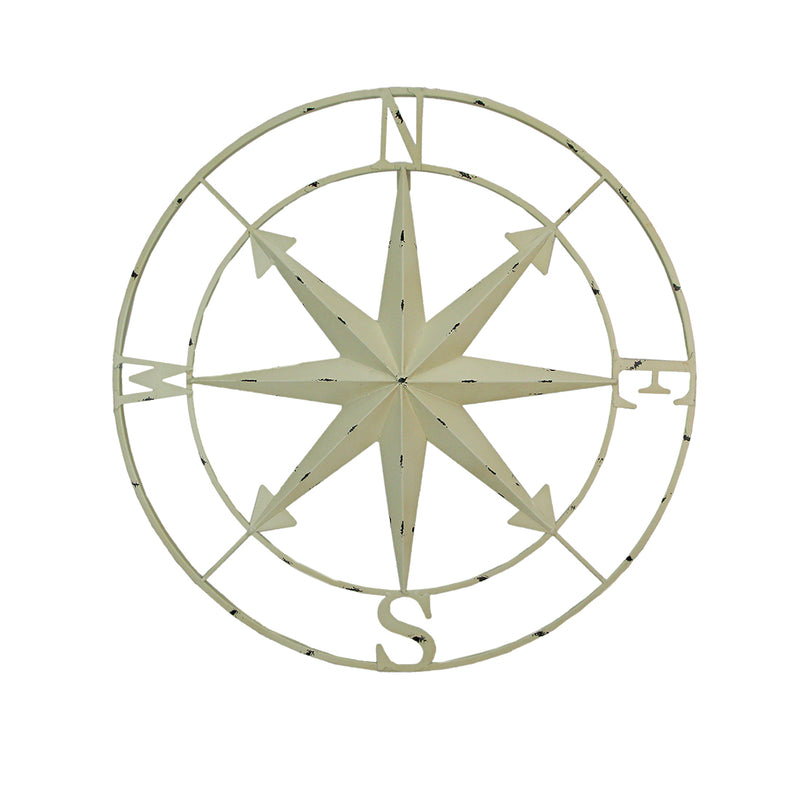 Off-white - Image 1 - Large Antique White Nautical Compass Rose Wall Art - Easy To Hang- 28-inch Diameter Metal Sculpture for