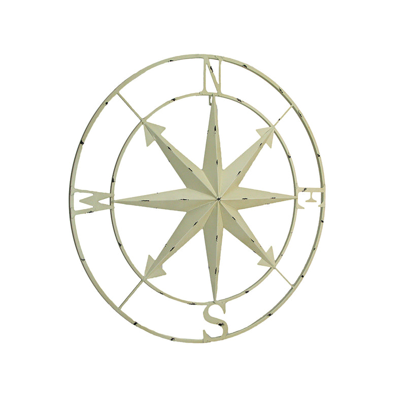 Off-white - Image 2 - Large Antique White Nautical Compass Rose Wall Art - Easy To Hang- 28-inch Diameter Metal Sculpture for