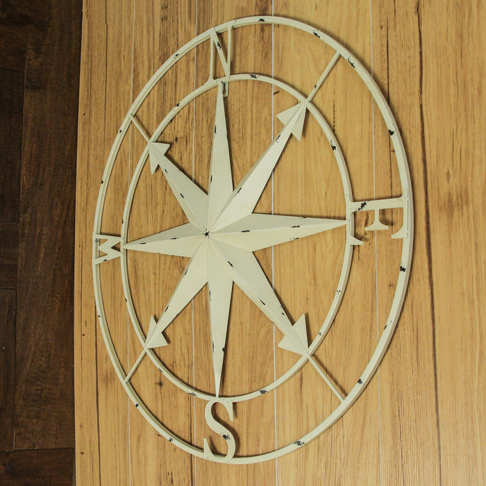 Off-white - Image 7 - Large Antique White Nautical Compass Rose Wall Art - Easy To Hang- 28-inch Diameter Metal Sculpture for
