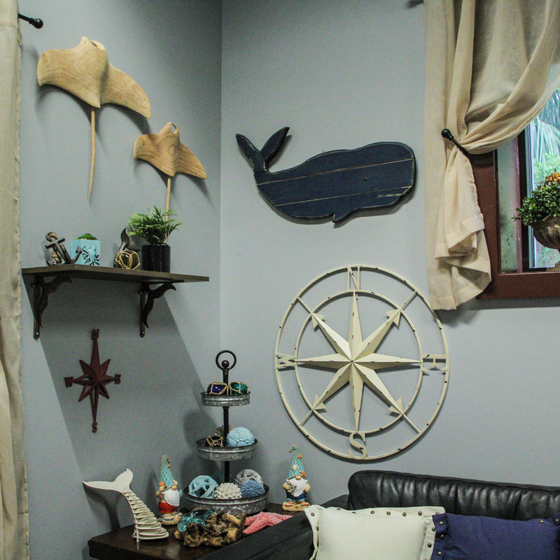 Off-white - Image 5 - Large Antique White Nautical Compass Rose Wall Art - Easy To Hang- 28-inch Diameter Metal Sculpture for