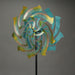 Colorful Teal and Yellow Finish Dual Flower Metal Wind Spinner Garden Stake 70 Inches High Image 2