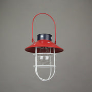 Rustic Metal Red, White, and Blue Patriotic LED Hanging Solar Lantern With Cutout Stars for Beautiful Indoor and Outdoor