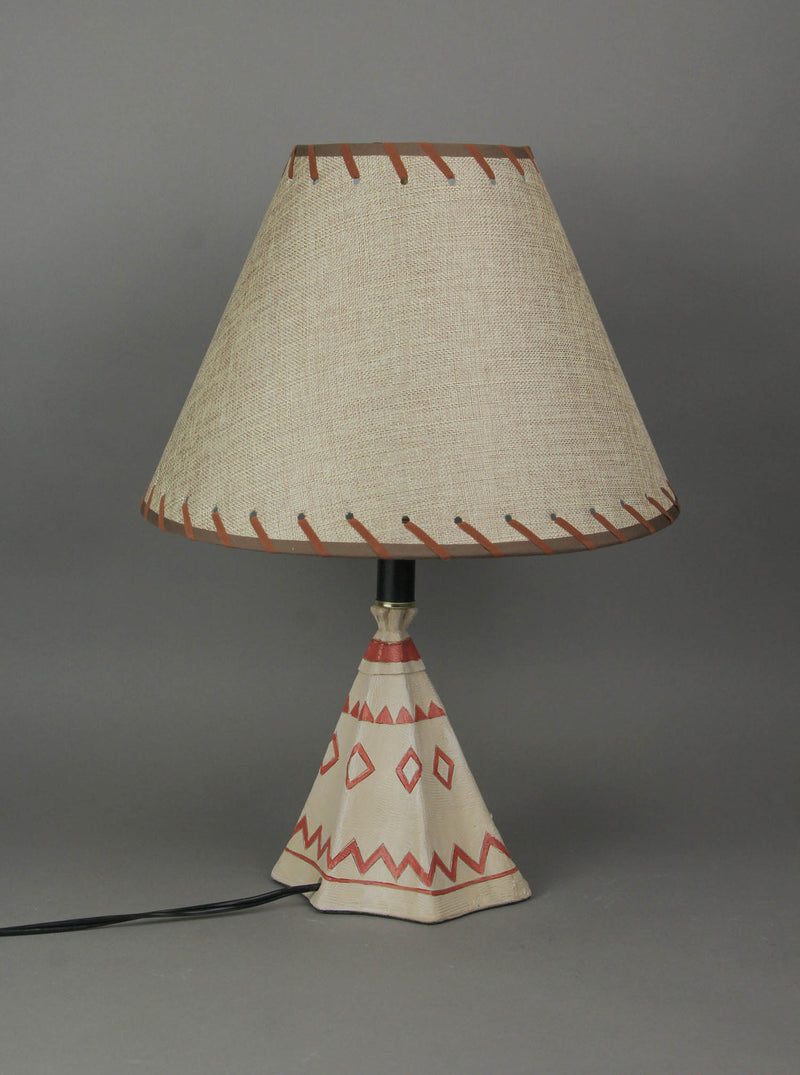 Hand-Painted Rustic Western Table Lamp with Mama Black Bear Reading a Book to Cub Inside Teepee Tent, 13.75 Inch Diameter