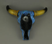 Turquoise Blue Bull Skull Wall Sculpture - Southwestern Decor Accent - 13 Inches High - Resin Steer Head - Unique Tie-Dye