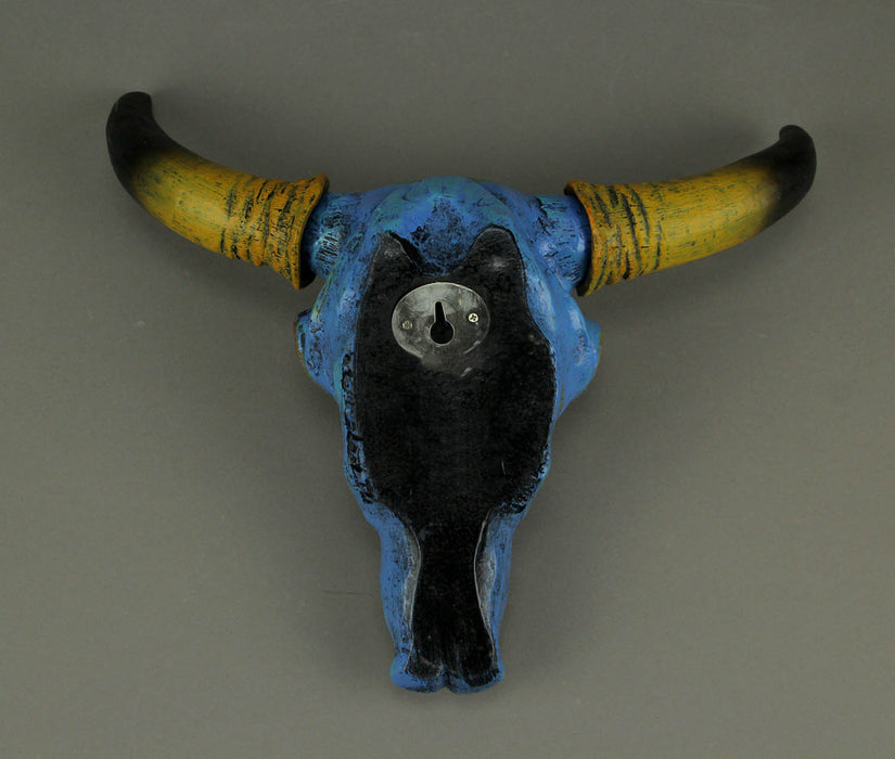 Turquoise Blue Bull Skull Wall Sculpture - Southwestern Decor Accent - 13 Inches High - Resin Steer Head - Unique Tie-Dye