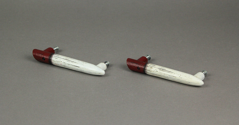 Set of 4 Rustic Resin Vintage Red and White Fishing Lure Drawer Pulls and Cabinet Handles - Each 5 Inches Long - Perfect for