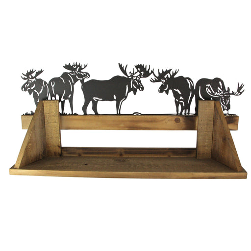 24-Inch Long Wood and Metal Moose-Themed Decorative Wall Mounted Floating Shelf for Your Home Lodge Decor - Wilderness