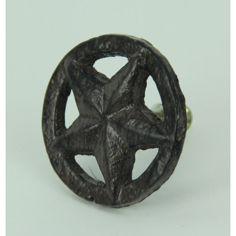 Set of 12 Rustic Brown Western Star Cast Iron Cabinet Knobs or Drawer Pulls - 2 Inch Diameter - Easy Install - Enhance Your
