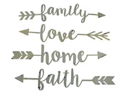 Shabby Chic Family Love Home and Faith 4 Piece Wall Arrow Set Modern Farmhouse Décor Image 1