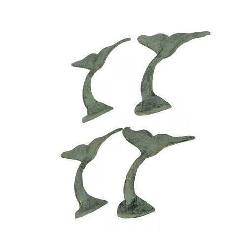 Set of 4 Whale Tail Wall Hooks, 4.5 Inch Green Verdigris Cast Iron Image 2