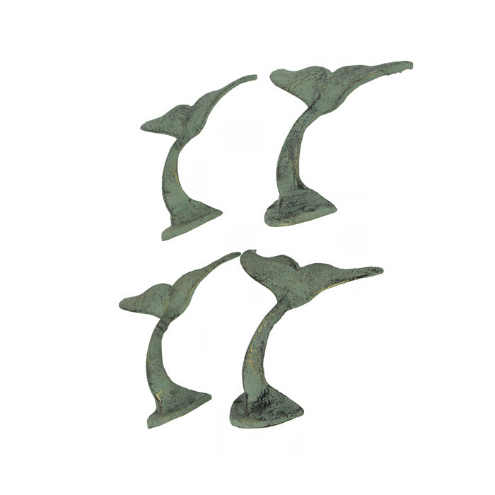 Green - Image 2 - Green Verdigris Cast Iron Decorative Whale Tail Wall Hook Coastal Decor Set of 4