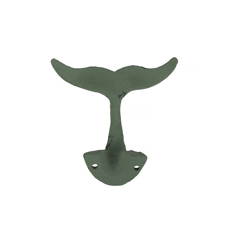 Set of 4 Whale Tail Wall Hooks, 4.5 Inch Green Verdigris Cast Iron Image 3