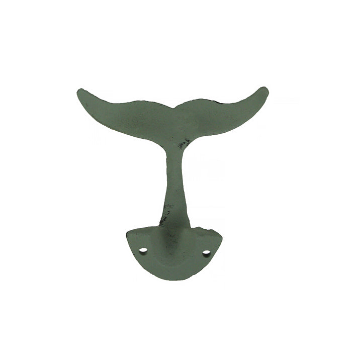 Green - Image 3 - Green Verdigris Cast Iron Decorative Whale Tail Wall Hook Coastal Decor Set of 4