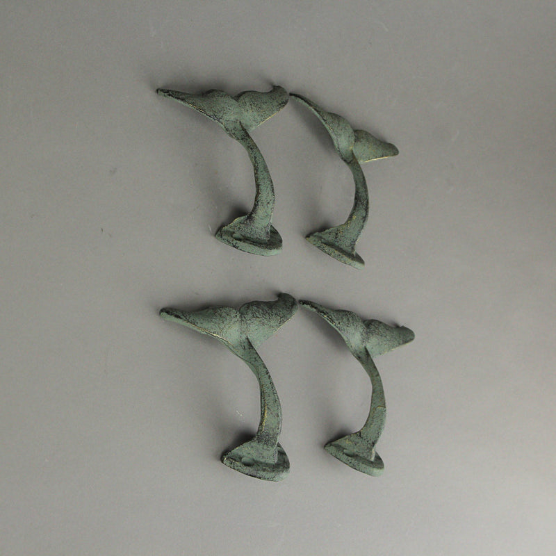 Set of 4 Whale Tail Wall Hooks, 4.5 Inch Green Verdigris Cast Iron Image 4