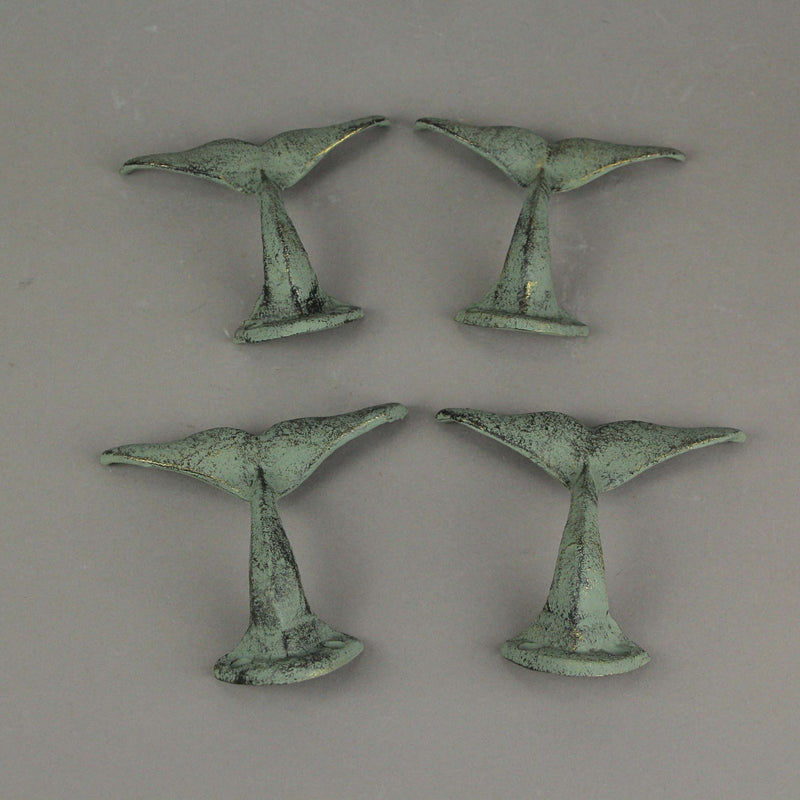 Set of 4 Whale Tail Wall Hooks, 4.5 Inch Green Verdigris Cast Iron Image 5
