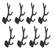 Set of 8 Cast Iron Antler Wall Hooks for Bathroom, Towels, Hats, and More - Charming Western Decor - Each 5.5 Inches High -