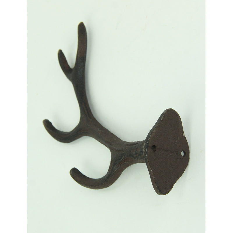 Set of 4 Rustic Brown Cast Iron Deer Antler Wall Hooks - Decorative Bathroom Towel Holder Mount Hat Hanging Rack - Easy