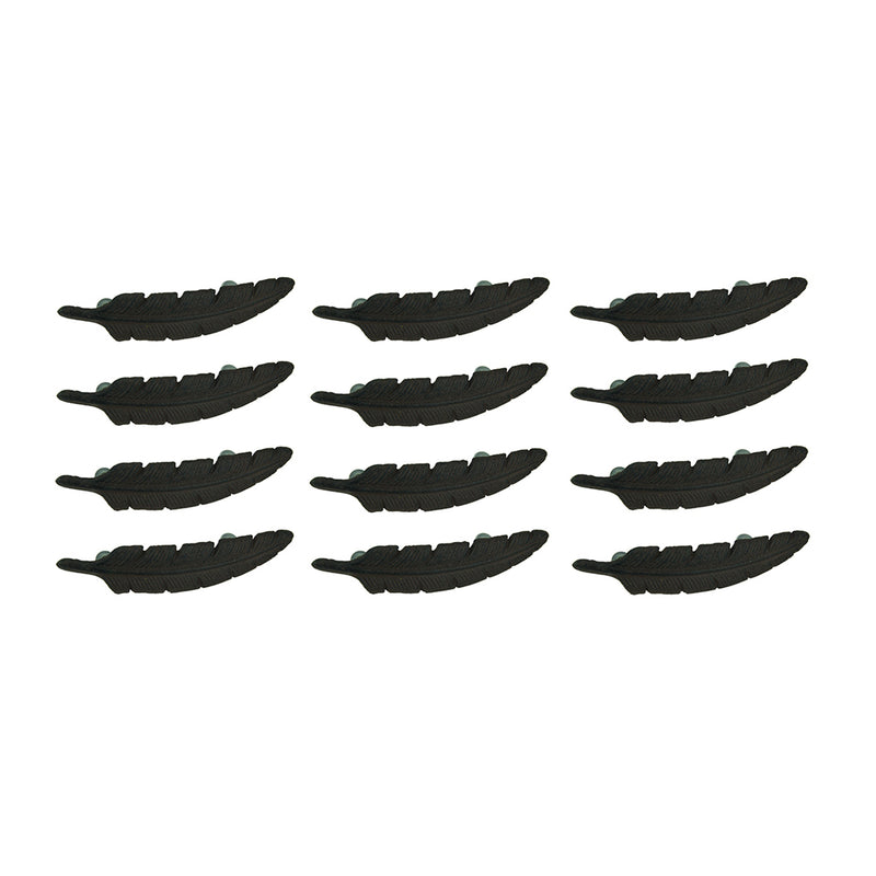 Set of 12 Rustic Brown Cast Iron Feather Drawer Handles - Cabinet Pulls - 6.5 Inches Long -  Perfect For Nature or Lodge
