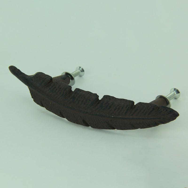Set of 12 Rustic Brown Cast Iron Feather Drawer Handles - Cabinet Pulls - 6.5 Inches Long -  Perfect For Nature or Lodge