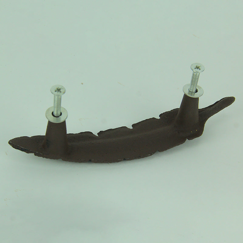 Set of 12 Rustic Brown Cast Iron Feather Drawer Handles - Cabinet Pulls - 6.5 Inches Long -  Perfect For Nature or Lodge