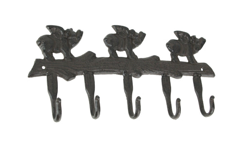 Rustic Brown Cast Iron Flying Pigs 5 Hook Wall Hanger Coat Rack - Ideal for Country Farmhouse Decor - 13.75 Inches Long -