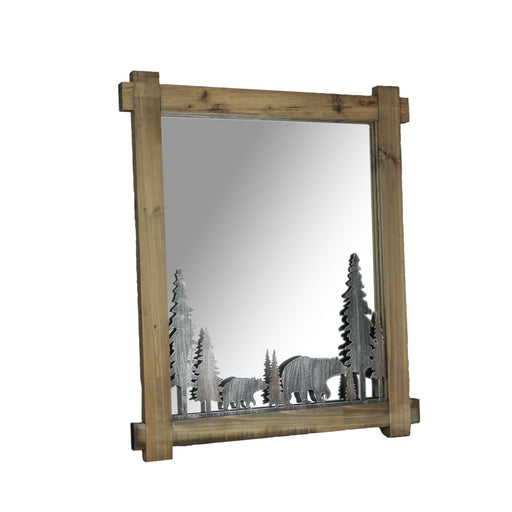 Black Bear Wall Mirror, 26 Inch Wood and Metal Forest Frame Image 1