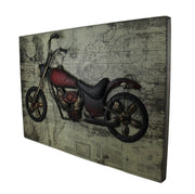World of Adventure Vintage V-Twin Motorcycle Sculpture On Wood Map Wall Hanging Image 2