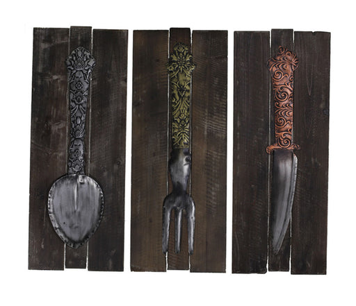 Rustic Fancy Silverware 3 Piece Wood and Metal Art Wall Decor Set Image 1