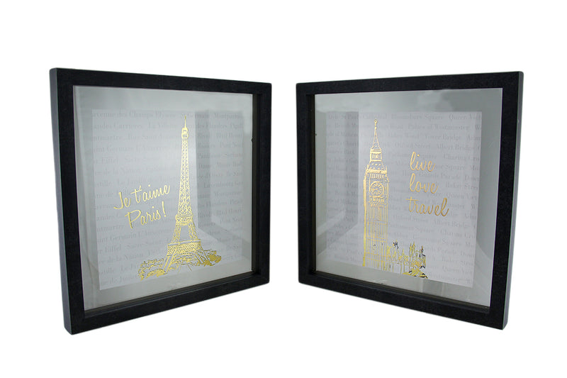 2 Pc. Live Love Travel Foiled Eiffel Tower/Big Ben Wall Hanging Set Image 1