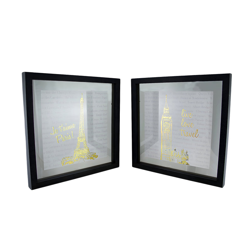 2 Pc. Live Love Travel Foiled Eiffel Tower/Big Ben Wall Hanging Set Image 1