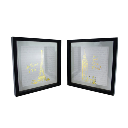 2 Pc. Live Love Travel Foiled Eiffel Tower/Big Ben Wall Hanging Set Image 1