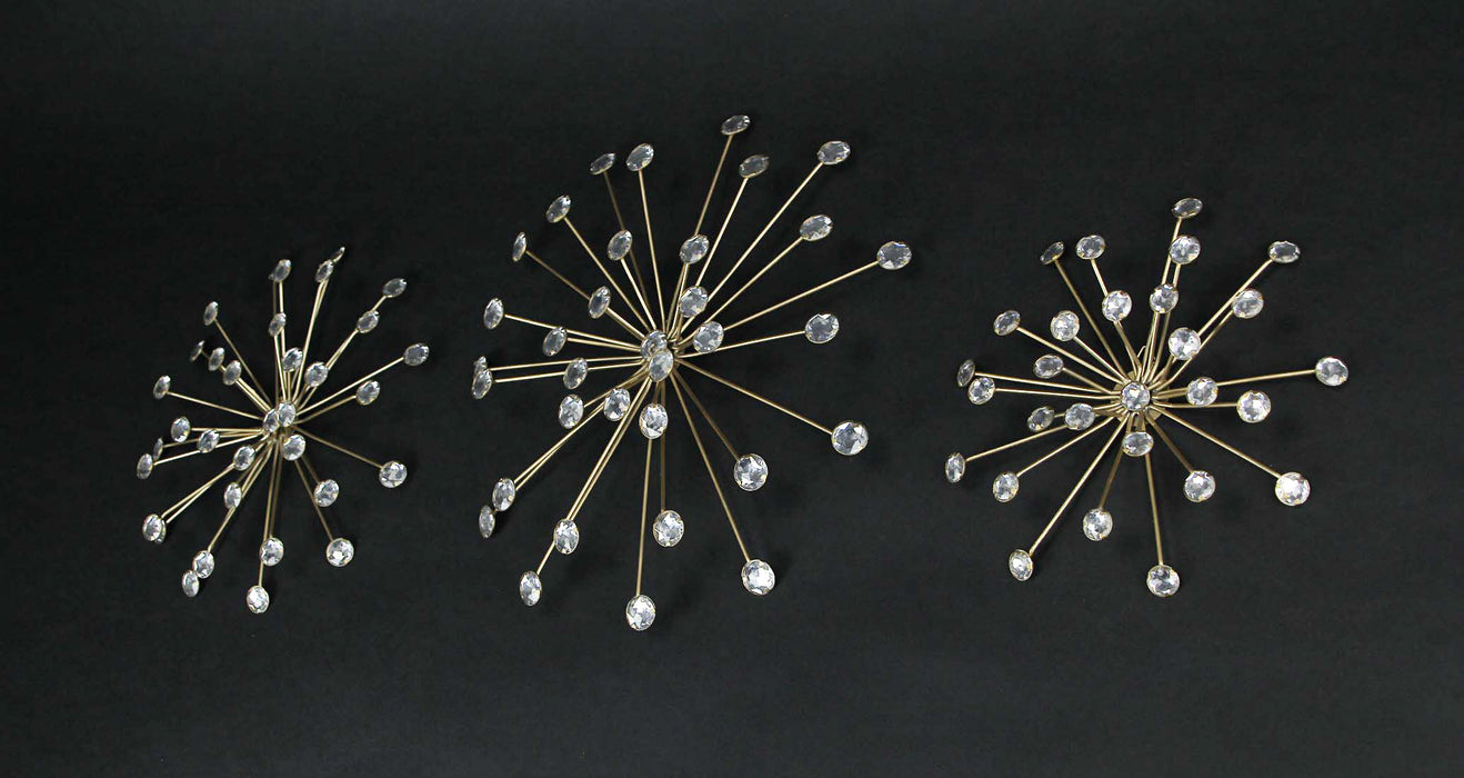 Gold - Image 2 - Jeweled Metal Sunburst Wall Mounted Hanging Sculpture Set of 3 Mid Century Modern Décor