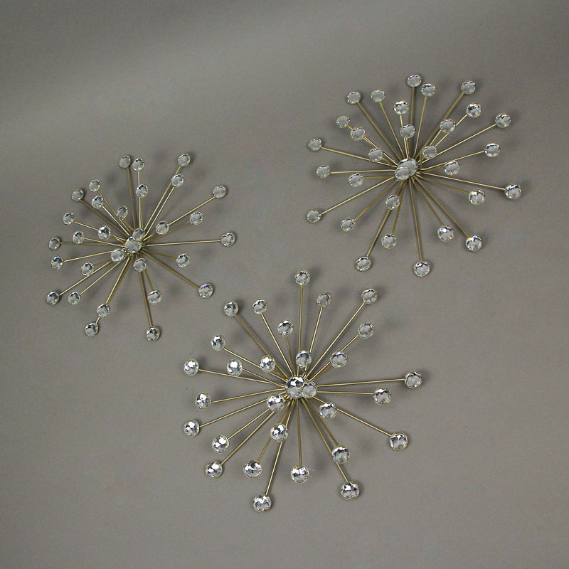 Gold - Image 3 - Set of 3 Gold Finish Starburst Jeweled Metal Decorative Wall Sculptures: Glamorous Rhinestone and Crystal
