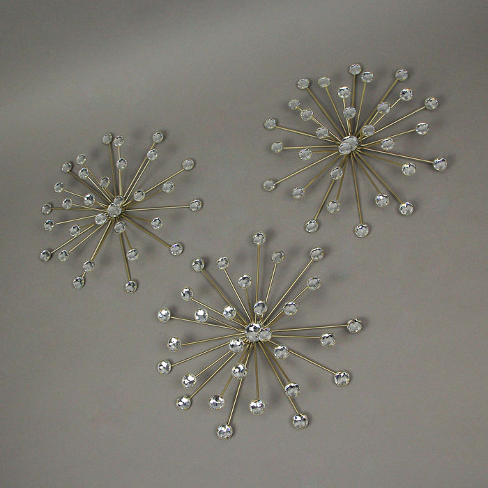 Gold - Image 3 - Set Of 3 Gold Starburst Jeweled Metal Decorative Wall Art Hanging Rhinestone Crystal Home Decor Accents MCM