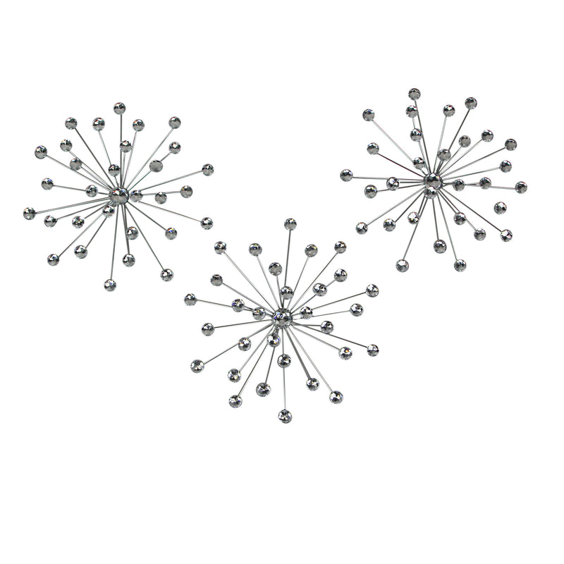 Silver - Image 1 - Set of 3 Silver Starburst Jeweled Metal Decorative Wall Sculptures: Intricate Rhinestone and Crystal
