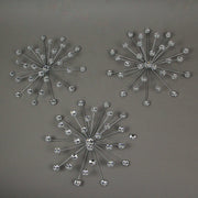 Set of 6 Silver Starburst Metal Wall Art - Modern Home Decor with Radiant Crystal Accents and Timeless Elegance - 10 Inches
