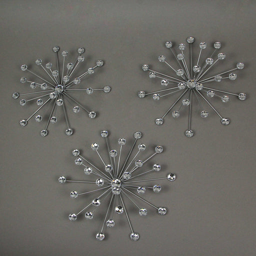 Set of 6 Silver Starburst Metal Wall Art - Modern Home Decor with Radiant Crystal Accents and Timeless Elegance - 10 Inches