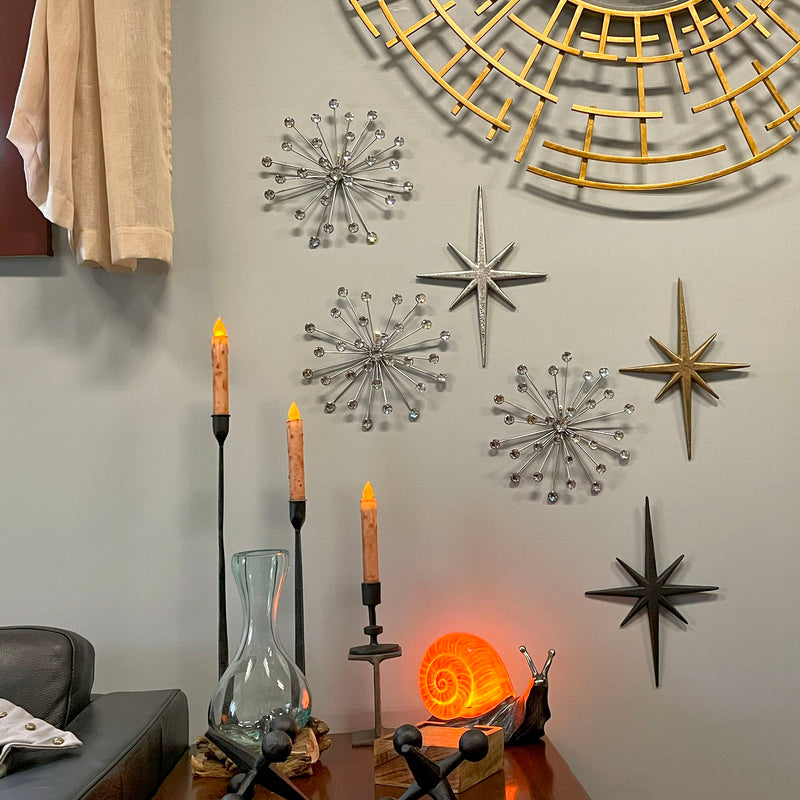 Silver - Image 6 - Set of 3 Silver Starburst Jeweled Metal Decorative Wall Sculptures: Intricate Rhinestone and Crystal