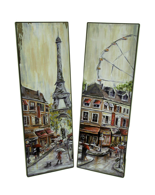 2 Pc. Foiled Eiffel Tower and Ferris Wheel Wall Hanging Set Image 1