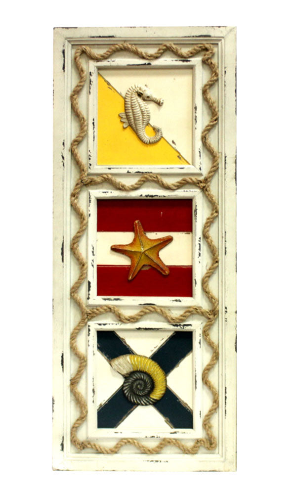 Weathered White Nautical Flag and Sea Creature Wall Hanging Rope Accents Image 1