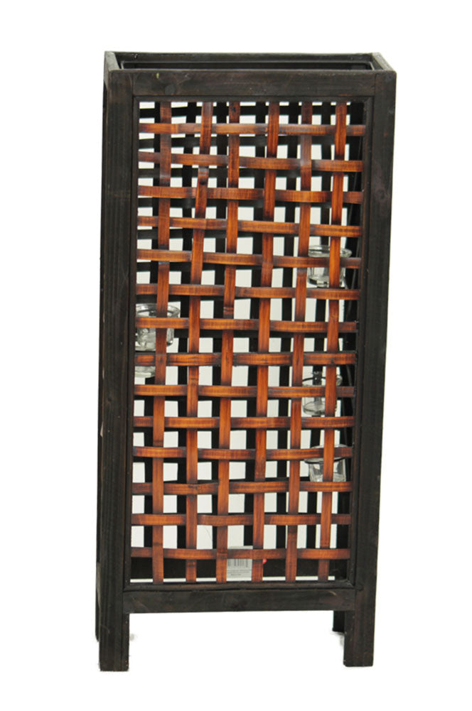 Woven Bamboo Distressed Finish 6 Tealight Candle Lantern Image 1