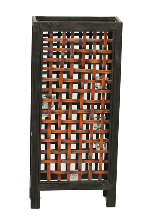 Woven Bamboo Distressed Finish 6 Tealight Candle Lantern Image 1