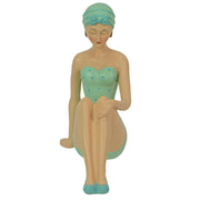 Vintage Bathing Beauty in Teal and Blue Polka Dot Swimsuit Statue, a Nostalgic Art Piece  - 8.25 Inches Long - Capturing the