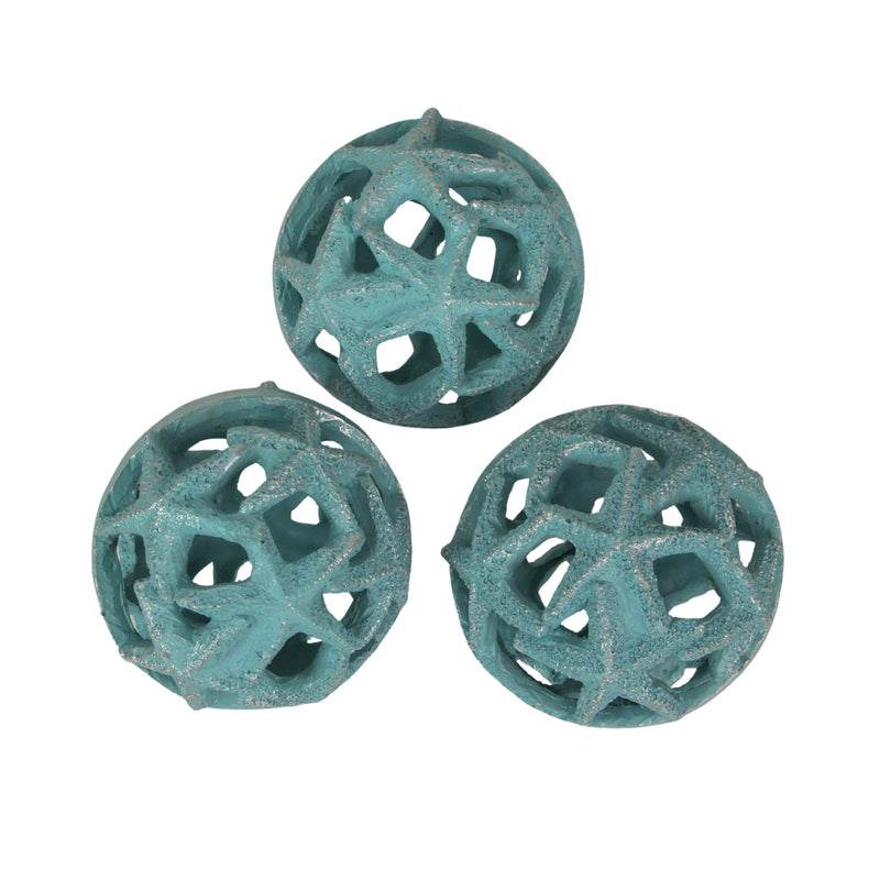 Light Blue - Image 1 - Coastal Blue Resin Decorative Starfish Orbs Set of 3 - Charming Beach-Inspired Home Accent for