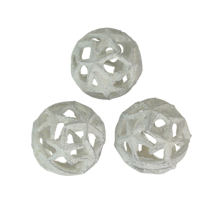 White - Image 1 - Set of 3 Weathered White Resin Decorative Starfish Orbs - 4 Inches in Diameter - Perfect for Beach-Themed