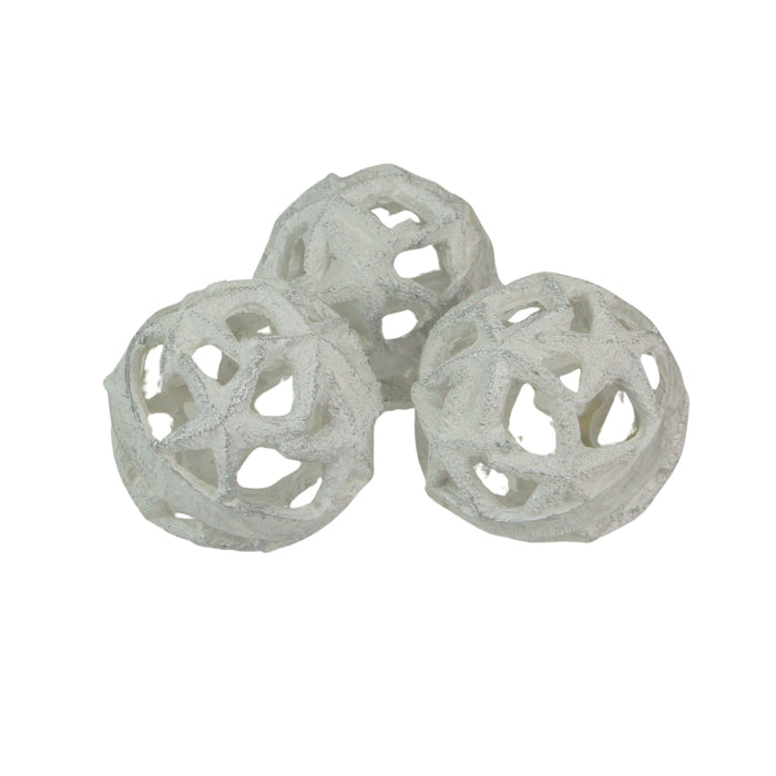 White - Image 2 - Set of 3 Weathered White Resin Decorative Starfish Orbs - 4 Inches in Diameter - Perfect for Beach-Themed