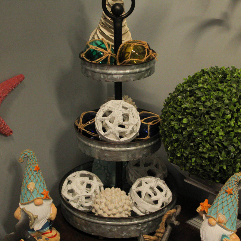 White - Image 5 - Set of 3 Weathered White Resin Decorative Starfish Orbs - 4 Inches in Diameter - Perfect for Beach-Themed
