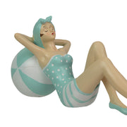 Retro Bathing Beauty Figurine, 12 Inch Teal Swimsuit on Beachball Image 3