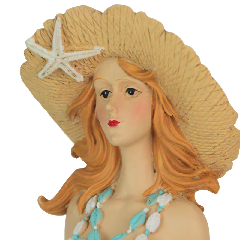 Bathing Beauty Figurine, 14 Inch Redhead in Teal Retro Swimsuit Image 3